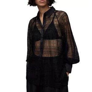 ALLSAINTS Oana Lace Shirt Black Sheer Button